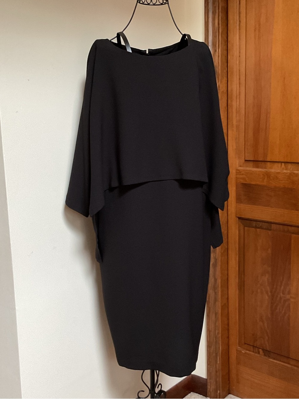 Adrianna Papell Black Midi Dress with Cape Overlay
